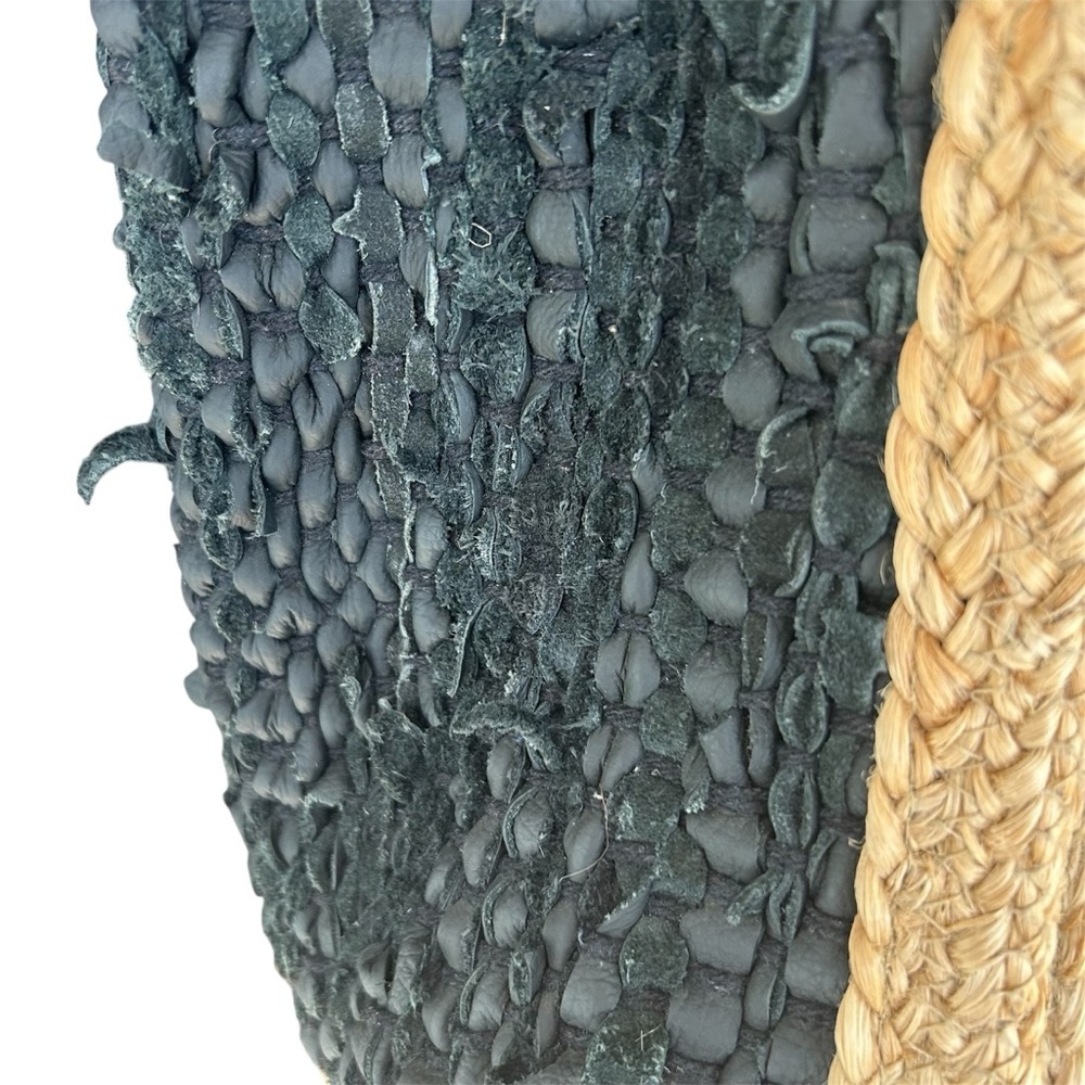 Black and Tan Woven Tote Bag Leather and Jute - Picture 4 of 8